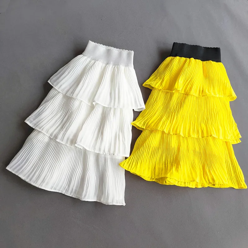 Summer Korean Chiffon Pleated Skirts Women Hight Waist 3-Layer Folds mini Skirt Faldas Harajuku Lady Cute Short Skirts Femme