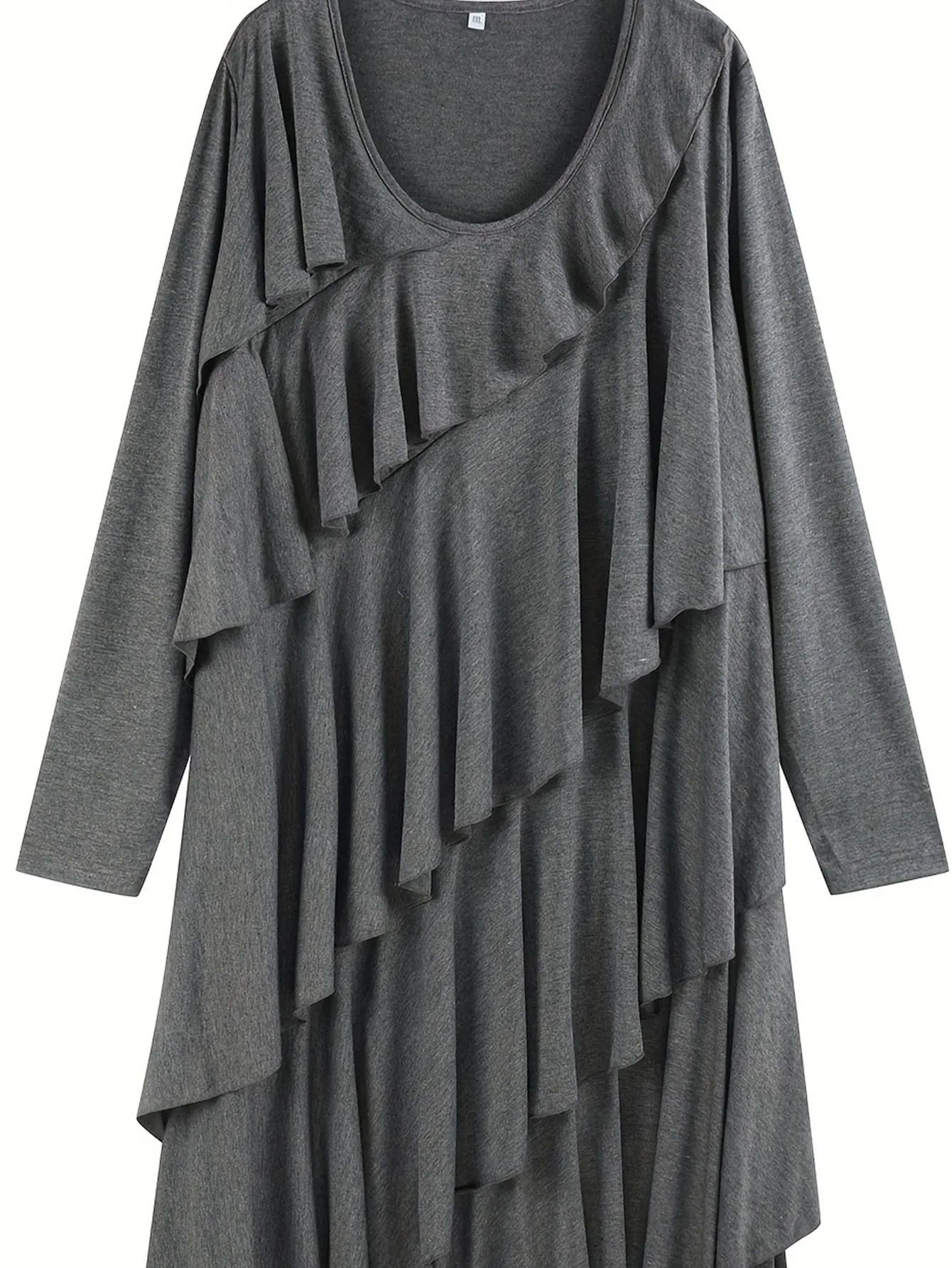 Женское однотонное платье с оборками Повседневное длинным рукавом и круглым