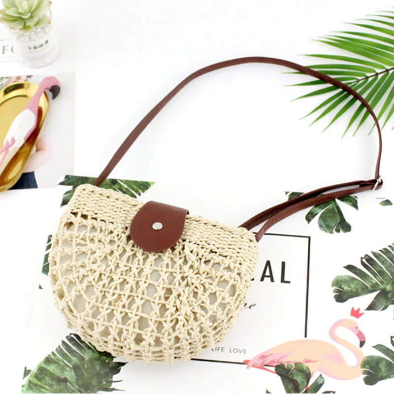 Trend All-match New Hollow Semicircle Mobile Phone Messenger Bag Women Straw Woven Bag Fashion Holiday Lady Shoulder Bag