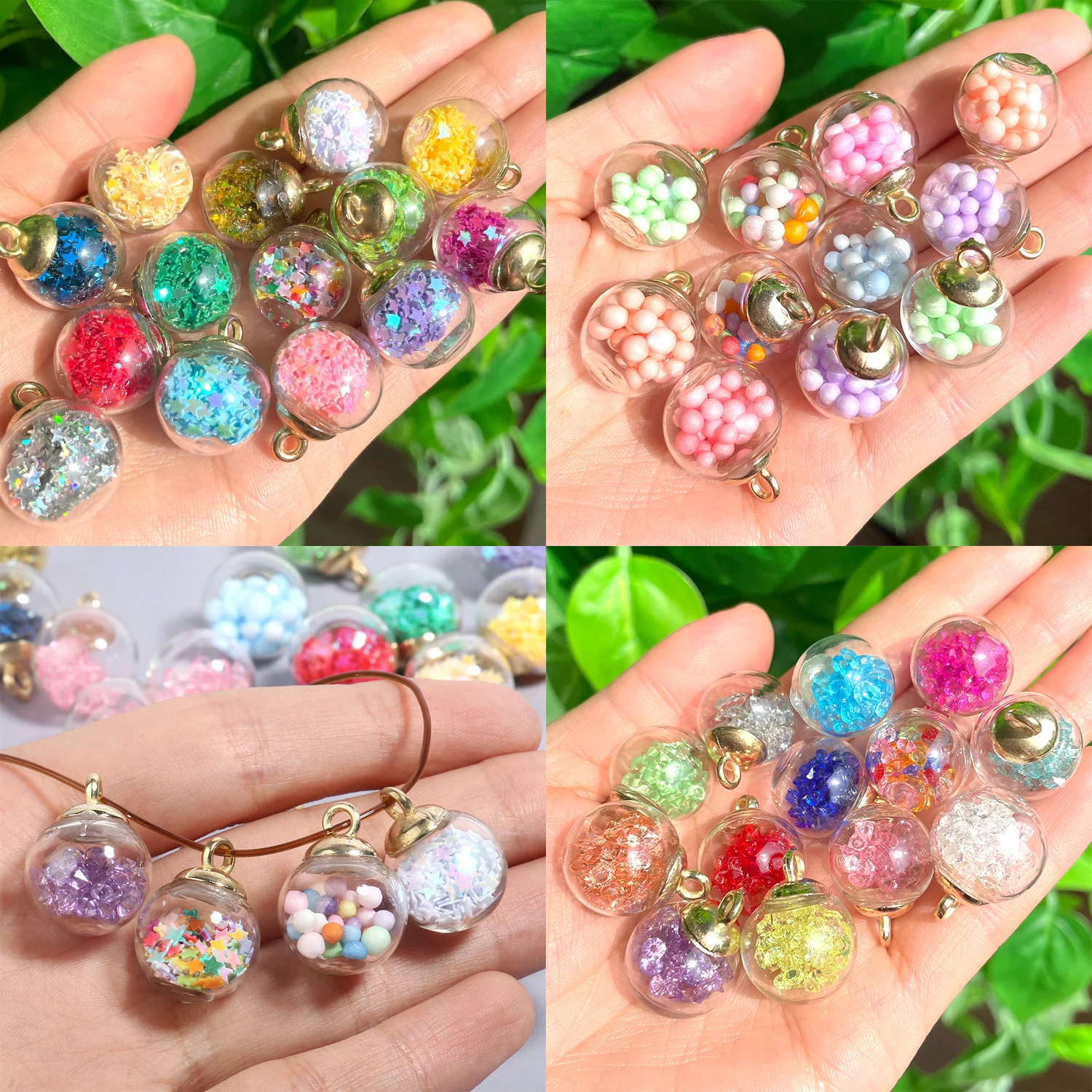 21x16mm Transparent Glass Ball Charms Pendant with Tiny Rhinestones Star Sequins Foam for Necklace Jewelry Earring Making DIY