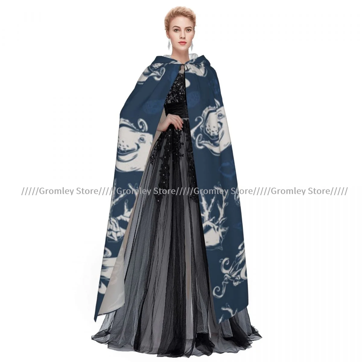 Морской осьминог узор плащ ведьмы с капюшоном косплей костюм Хэллоуин для