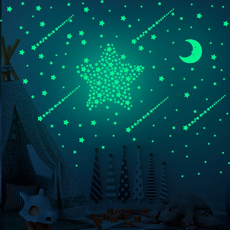 

3D Bubble Luminous Stars Moon Dots Wall Sticker For Kids Room Bedroom Home Decoration Glow In The Dark DIY Combination Stickers
