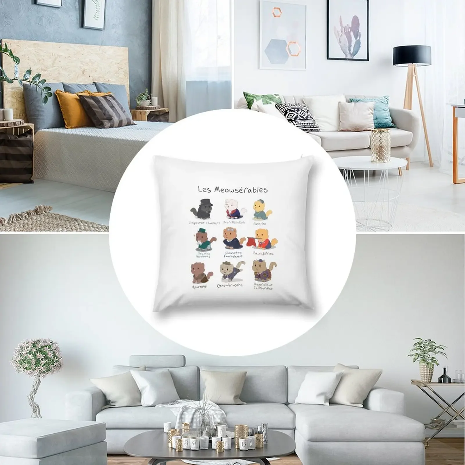 Cute Les Miserables Cat Pun (Les Meowserables) Декоративная подушка Роскошные наволочки для диванных