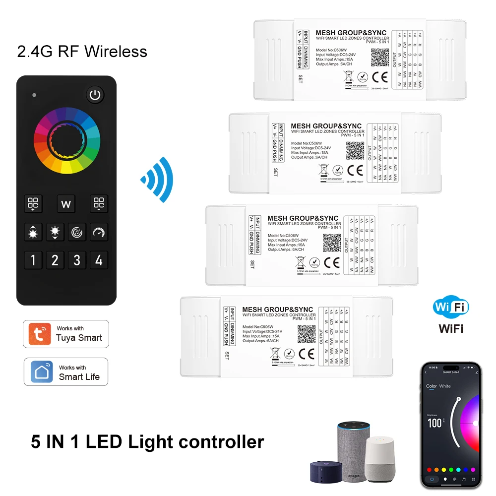 Фото tuya smart life home 12v 24v 15a диммер cct rgb светодиодная лента bluetooth wifi zigbee 5in1 контроллер xiaomi alexa кнопочный переключатель №1