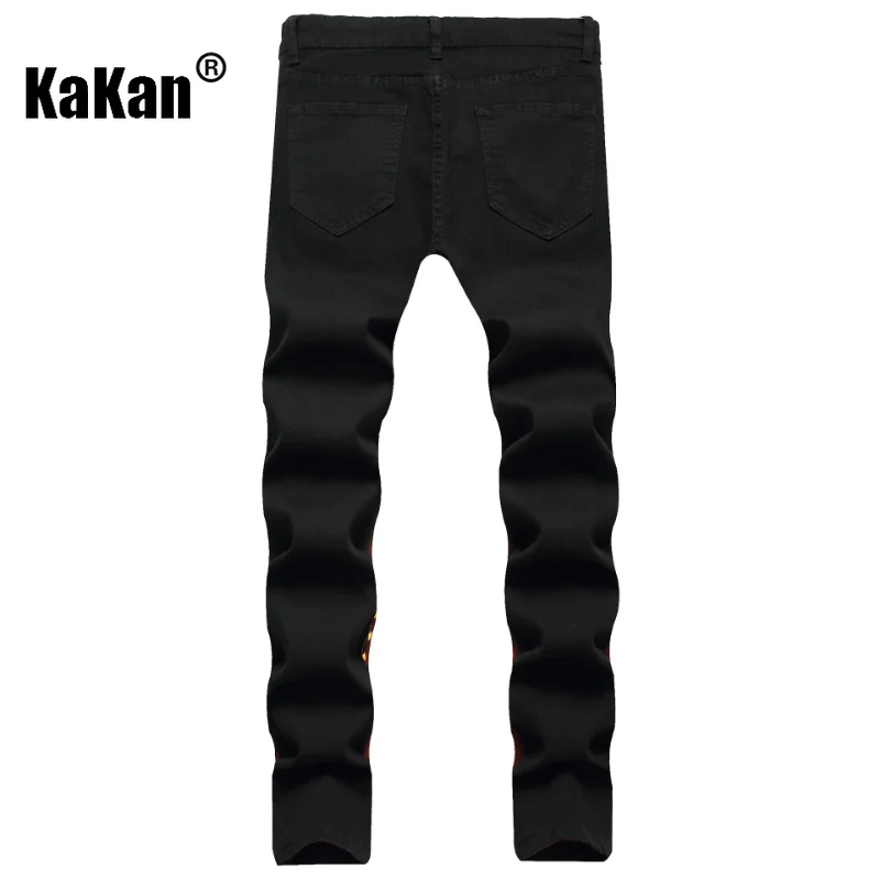 Kakan - New Distressed Color Matching Personalized Jeans for Men, Trendy Splashed Print Tight Long Jeans K49-8872