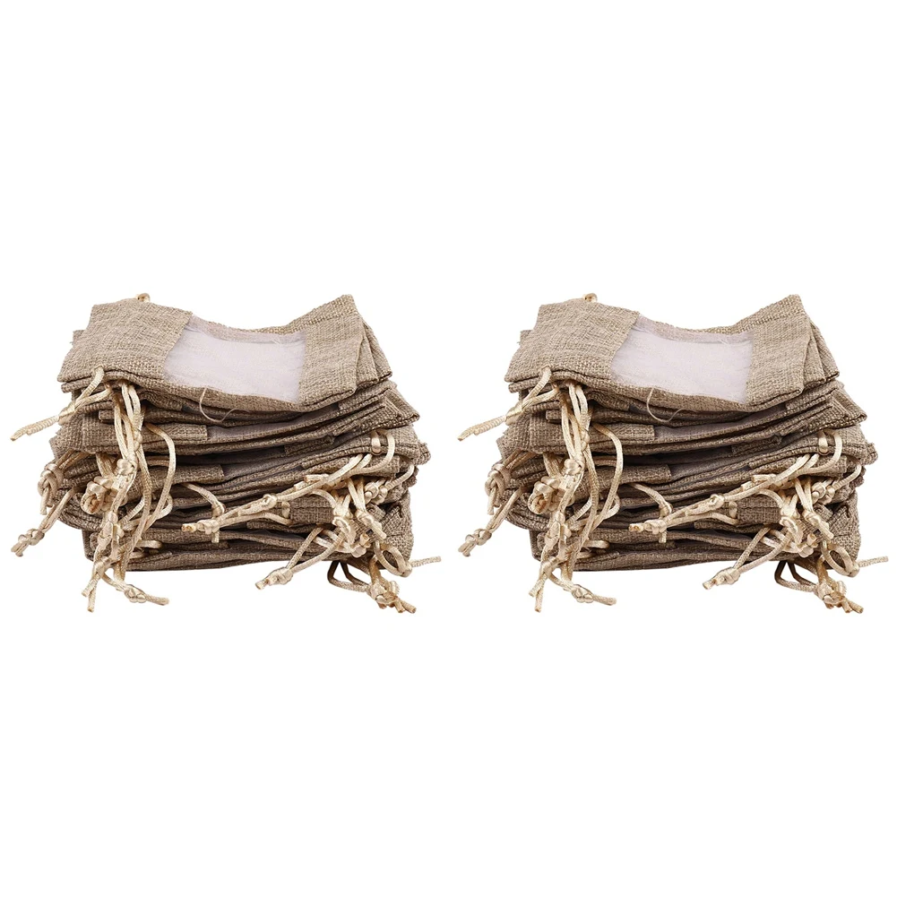 

60Pcs Flax Organza Bags Burlap Drawstring Pouch Christmas Gifts Bag Wedding Party Bags 10X14cm