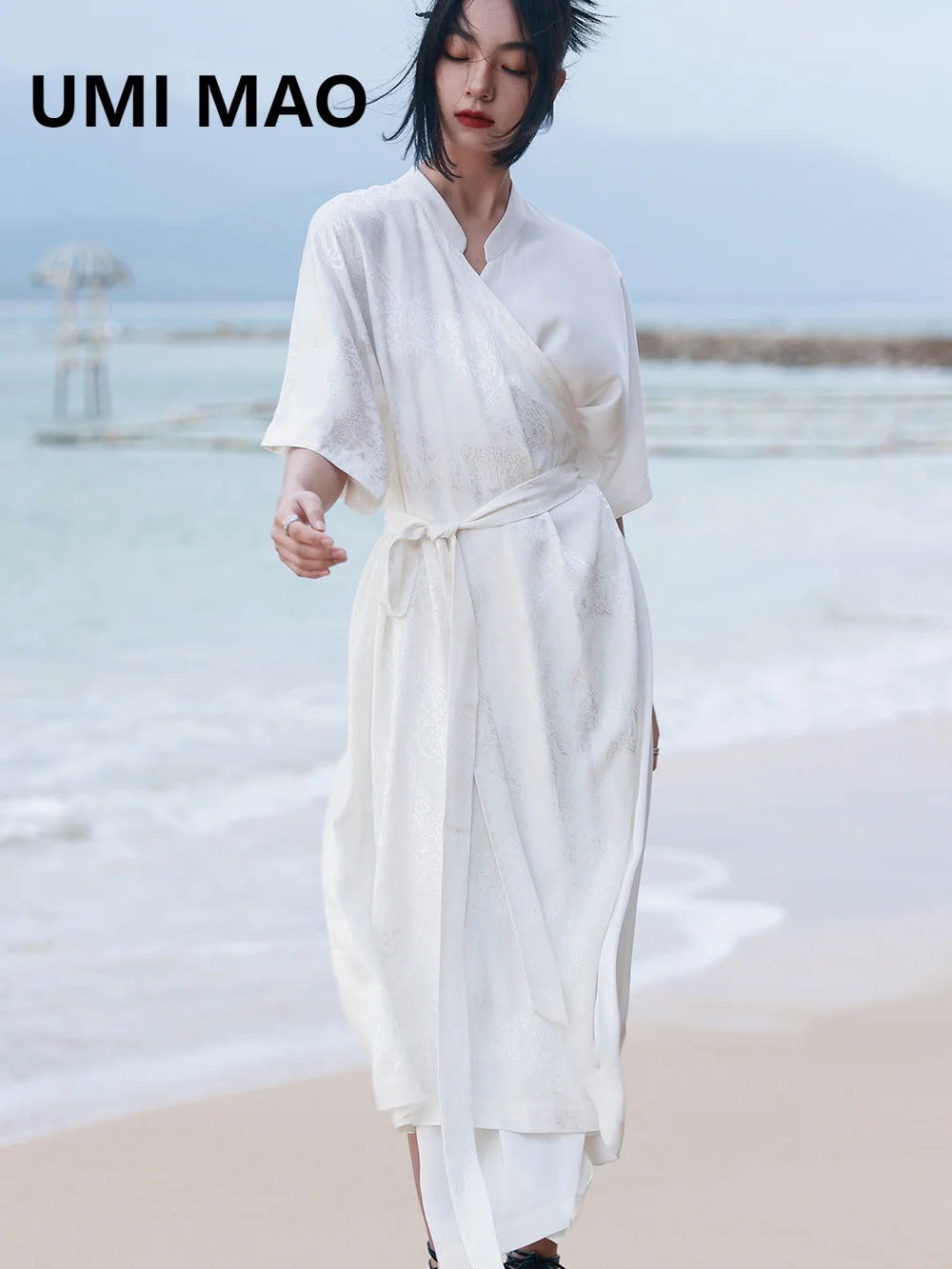 

UMI MAO New Chinese Splice Dresses Summer Beach Dress Elegant 2023 Women's Lazy Loose Wind Bathrobe Style Skirt Femme Y2K