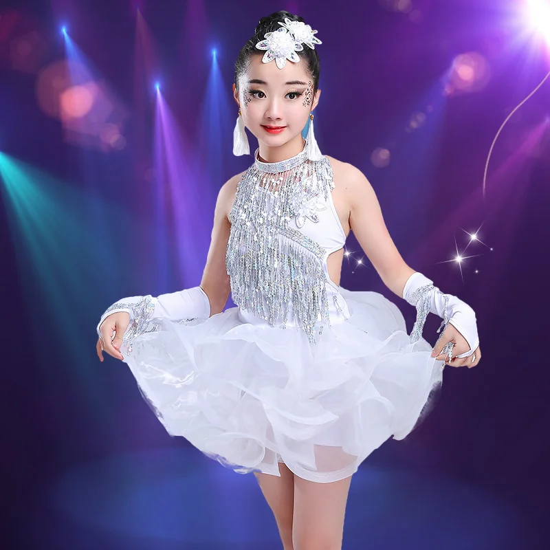 

New Style Latin Dance Costume Fringe Tassel Stones Latin Dance Dress For Girls Kids Latin Dance Competition Dresses