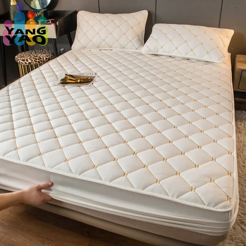 

Cotton Thicken Quilted Mattress Cover King Queen Bed Fitted Bed Sheet Anti-Bacteria Mattress Topper Air-Permeable Bed Protector