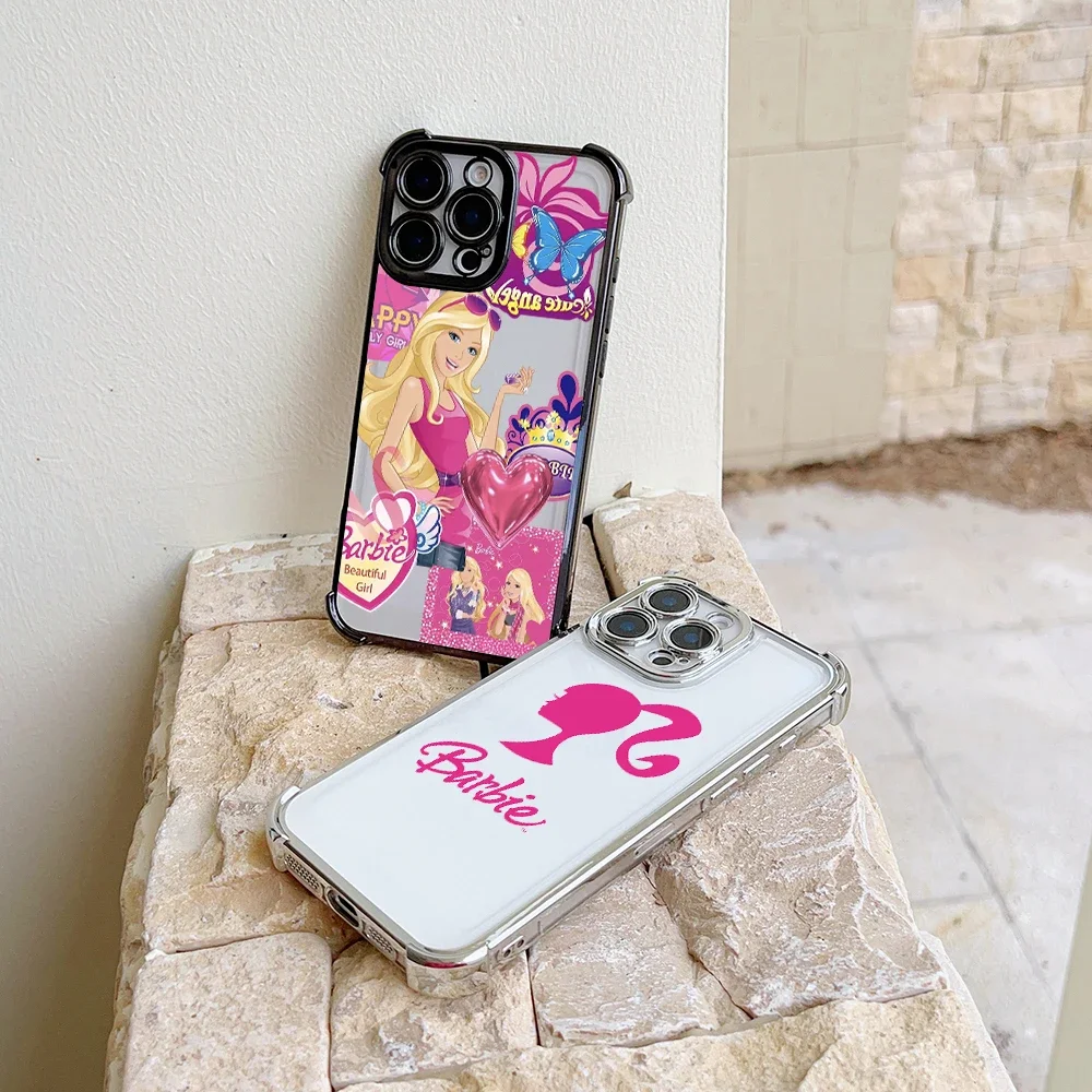 Cute Pink Disney Doll B-Barbies Phone Case For iPhone 16 15 14 13 12 11 Pro Max X XR XSMax 7 8 Plus Shockproof Clear Armor Cover