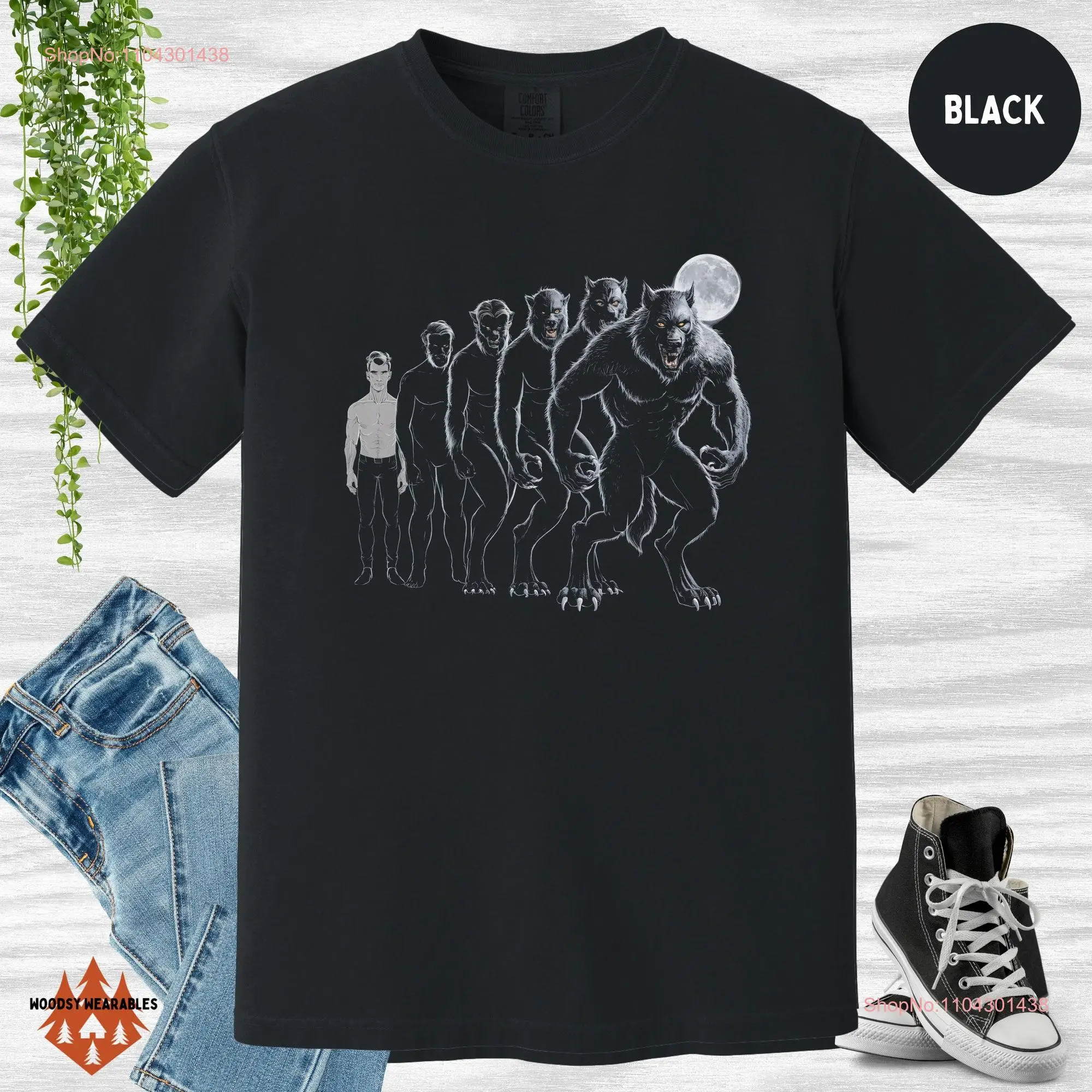 Футболка Werewolf Transformation Human to Design Halloween Comfort Colors с длинными или короткими рукавами