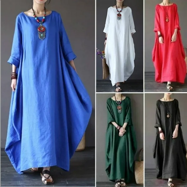 

Женское Хлопковое платье-рубашка с длинным рукавом и круглым вырезом