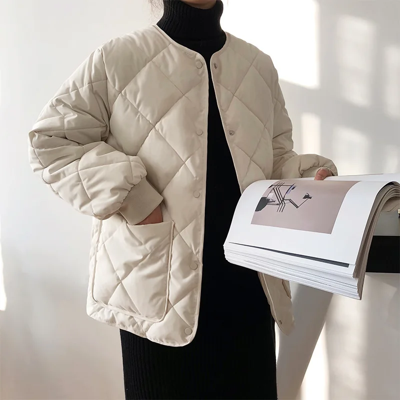 Women's White Duck Down Coats Solid Casual Commuter Cotton Coat Single Breasted Long-sleeved Jackets 2022 Winter Fashion Outwear