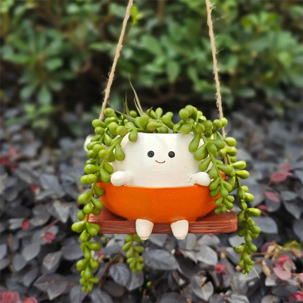 Горшок для горшка с улыбающееся лицо фигурка из смолы овощ трава цветочный