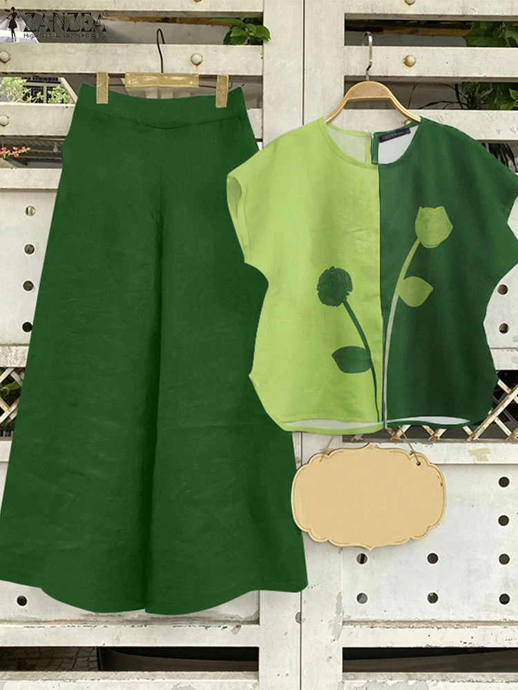 Костюм ZANZEA женский летний из 2 предметов Модный яркий цветочный дизайнерский