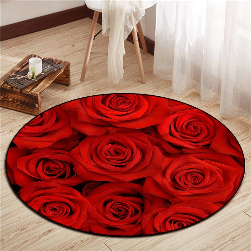 

Rose round Carpet Bedroom Bedside Dressing Table Blanket Rattan Hanging Basket Computer Chair Cushion Flower Pattern