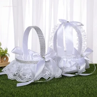 bruiloft bloem mand romantic flower pearl bowknot basket white wedding party flower basket children portable flower basket