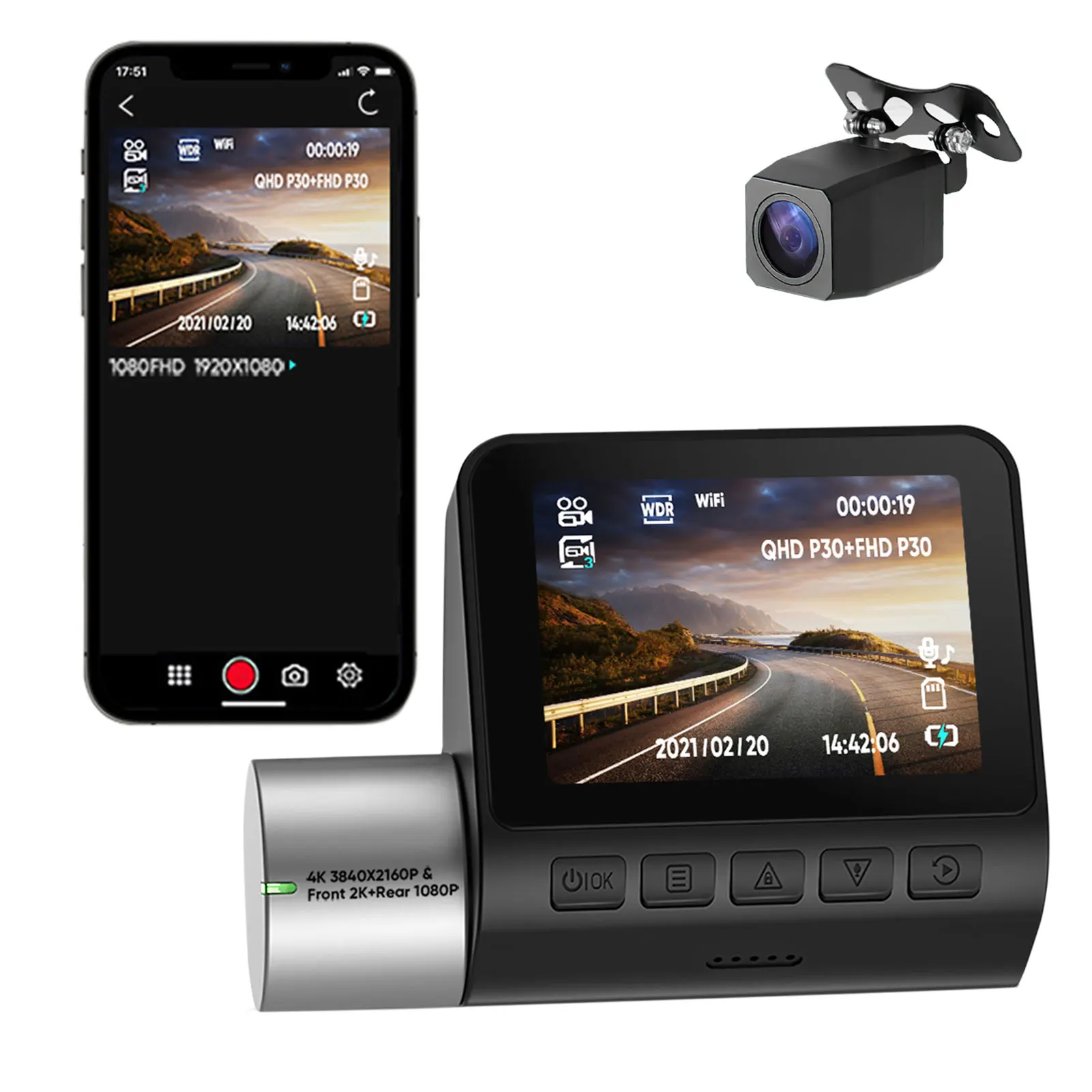 

2Inch Car Driving Recorder HD DVR Camera 170 Wide Angle Front Rear Dual Lens Recorder Night Vision Monitor 4K Dual Dash Camera