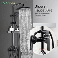 bvsoivia rainfall bathroom shower faucet shower set matte black wall mount bathtub storage shelf shower mixer tap shower system