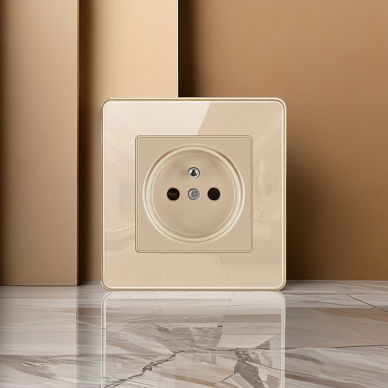 

T&I French Indoor Glass Wall Plug And Socket Insert UK French And Africa Standard Wall Switch And Socket Gloden 16a Fr Socket