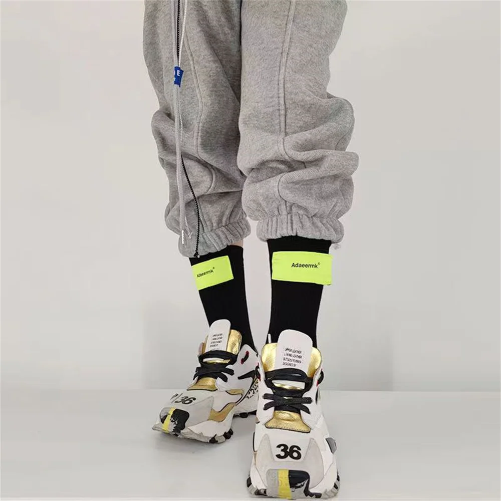 

Velcro middle tube socks new trend DIY fluorescent green letter cloth label sports couple socks