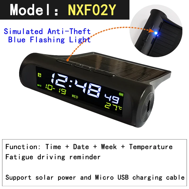 

Автомобильные цифровые часы на солнечной батарее, аналоговые, с термометром, с защитой от кражи и мигающим свесветильник, с ЖК-дисплеем