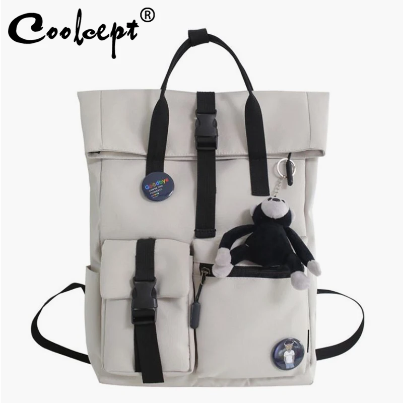 

Coolcept 2022 New Trend Women Backpacks Canvas Mix Color Couple Bags Fashion Designer Ins Female Shoulder Bags Daily