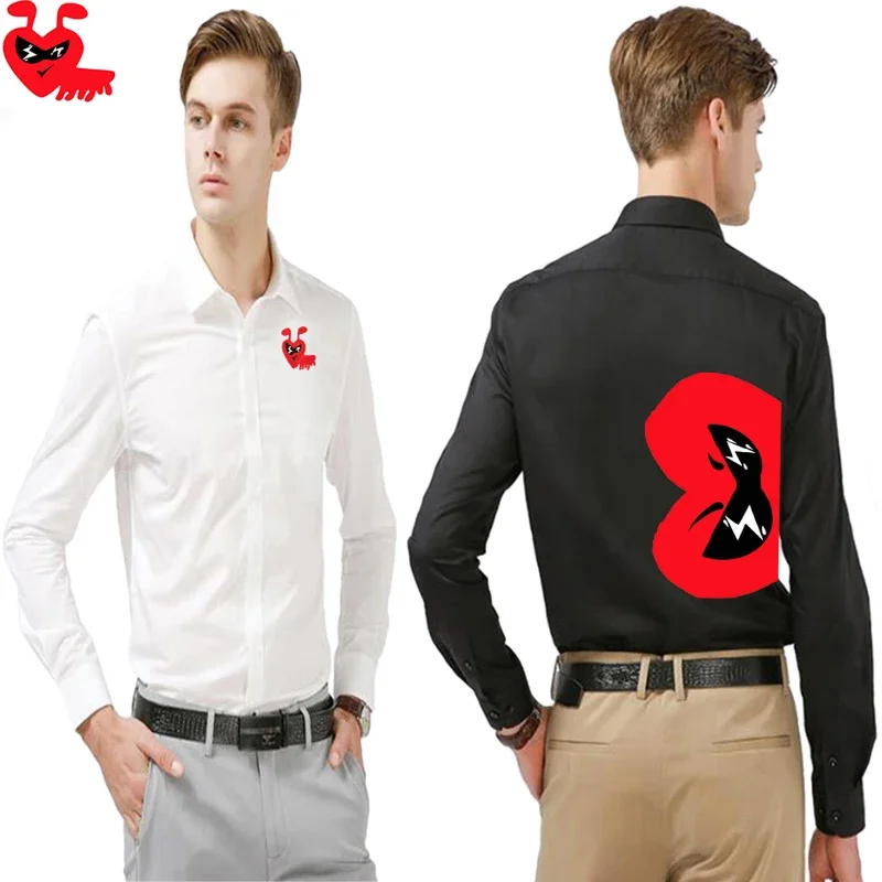 Мужская рубашка Break Egg из полиэстера с милым муравьем и вышивкой воротник принтом