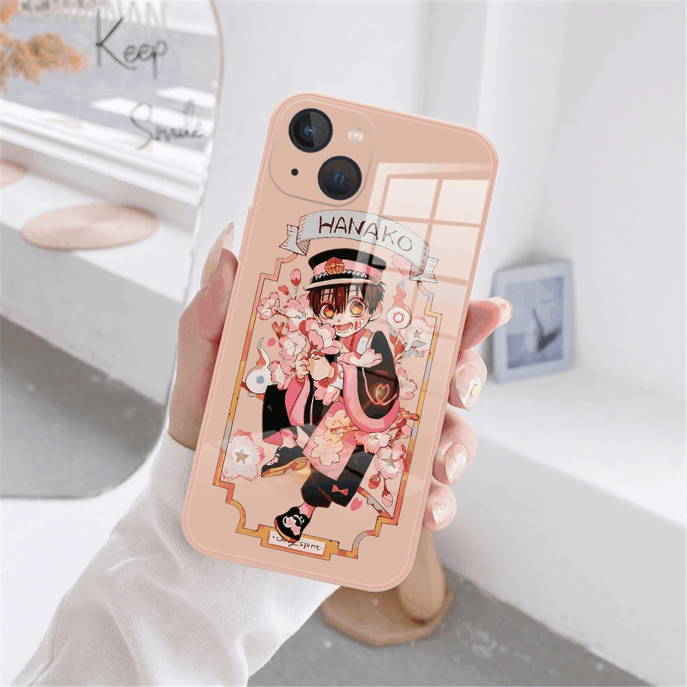 

Cute Anime Jibaku Shounen Hanako Kun Phone Cover For iPhone11 12 13 14 Pro Max X XR XSMax 14Plus Luxury Pink Tempered Glass Case