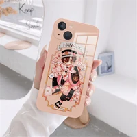 cute anime jibaku shounen hanako kun phone cover for iphone 11 12 13 pro max x xr xsmax 7 8plus luxury pink tempered glass case