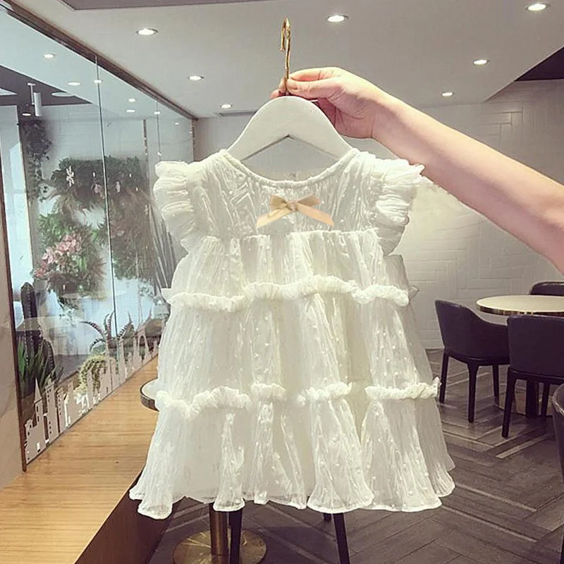 

Kids Dresses For Party Girls Layered Chiffon Dress Elegant 2022 Summer New Baby Exotic Princess Ball Gown Solid Frocks Fashion