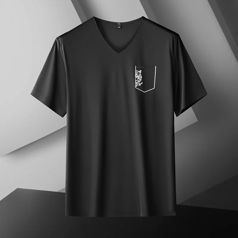 

New Arrival Super Large Summer Thin Men Fashion Casual Short Sleeve Knitted V-neck T Shirt Plus Size 2XL 3XL 4XL 5XL 6XL 7XL