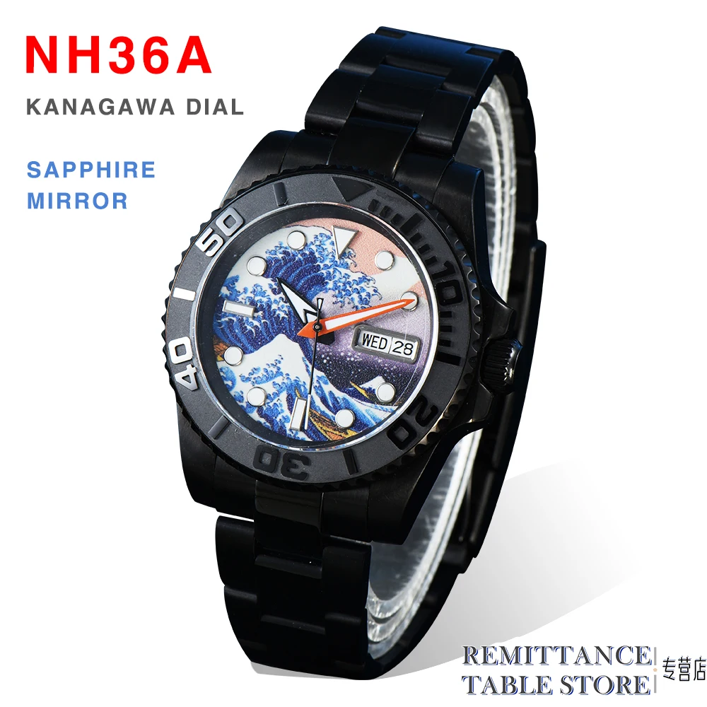 

Роскошные мужские часы с черным корпусом NH36 Move для мужчин t Kanagawa сапфировое зеркало водонепроницаемый чехол для яхты знаменитости дайвер механические часы