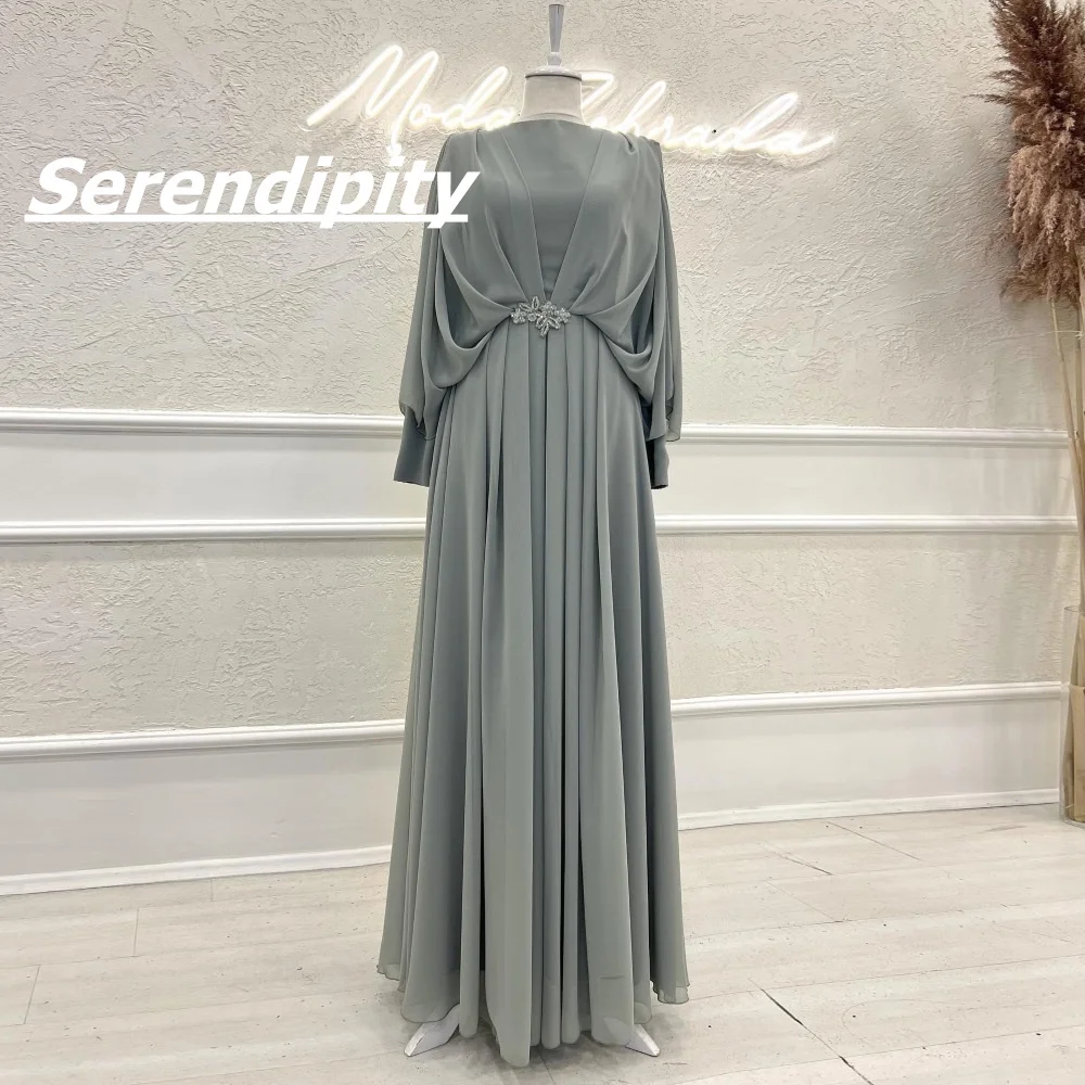 

Serendipity Ball-Gown Empire Scoop Neckline Floor-length Ribbon Satin Zipper Up Regular Straps Long Sleeves Prom Dresses 2023