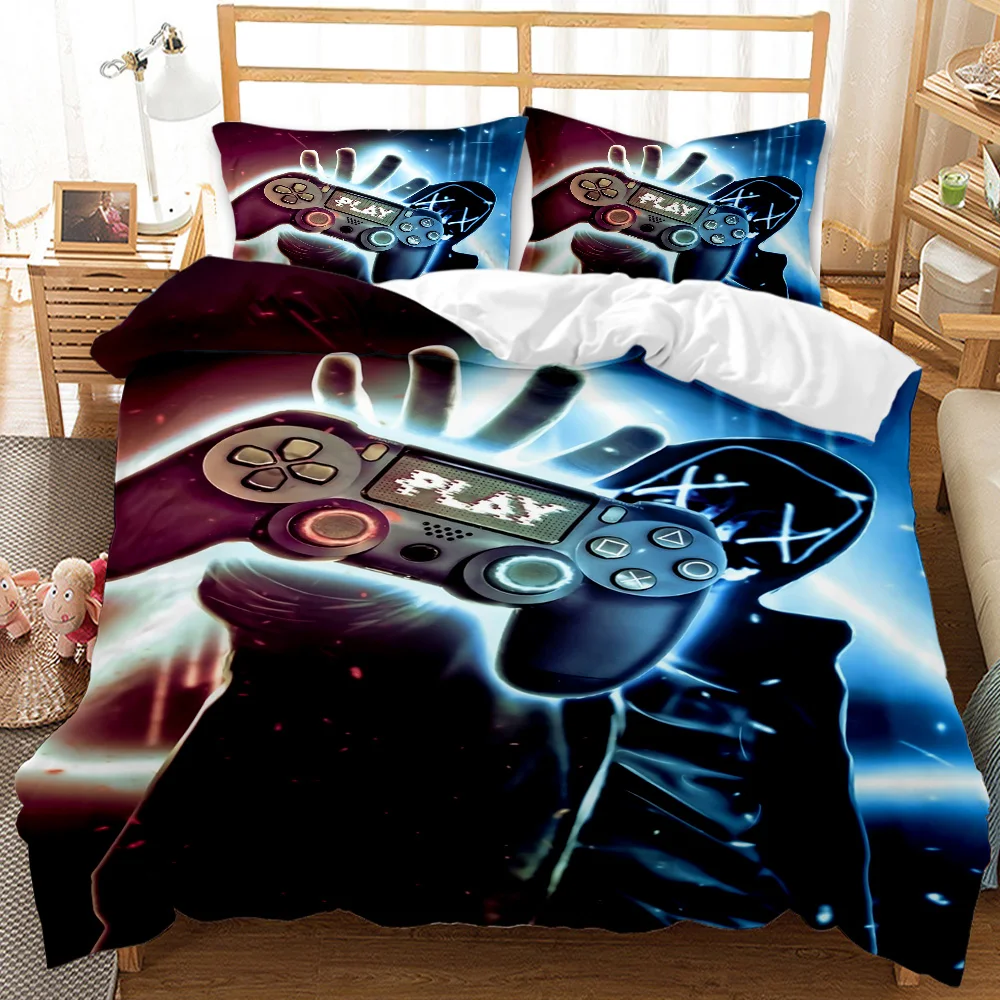 Gaming Bed Duvet Cover Set Twin,Gamer Bedding Sets for Boys Kids,Game King Size Duvet Cover Set 2/3pcs Microfiber Game Bed Set