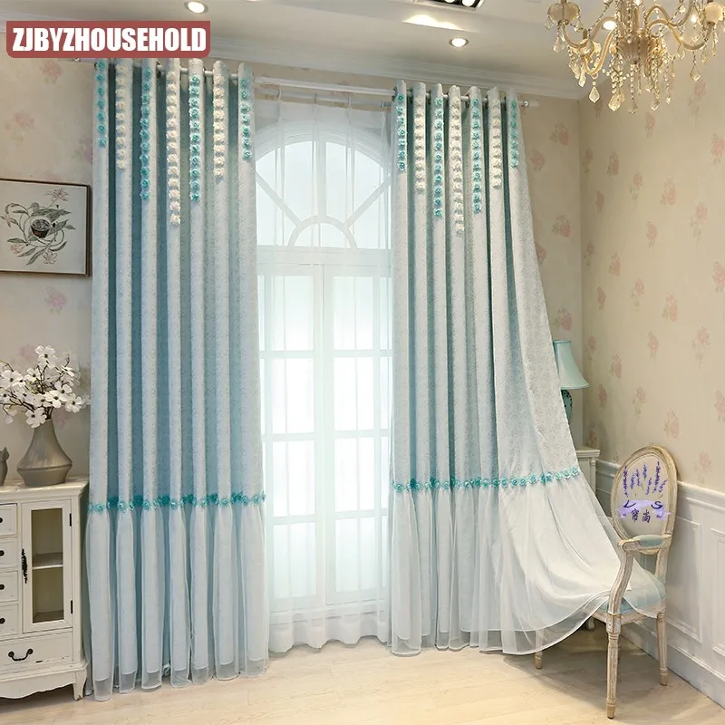 

Korean Style Simple Curtains for Living room bedroom Girl Heart Princess Bay Window Blackout Stitched Insulation Romantic Rhj