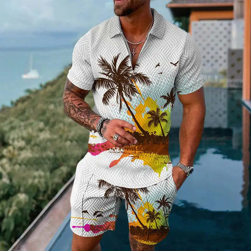 Men's Tracksuit Polo High Quality Summer 3D Print Beach Style Streetwear Casual 2 Piece Sets Social Shirt Luxury Male Clothing