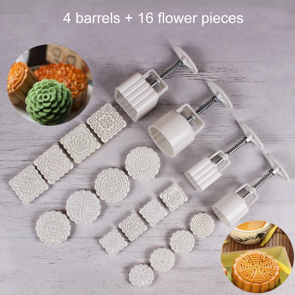 

Square/Round Mooncake Mold Hand Pressure Maker Mould with Flower Stamps Plastic Cookies Cutter Pie Tool Good Kitchen Items