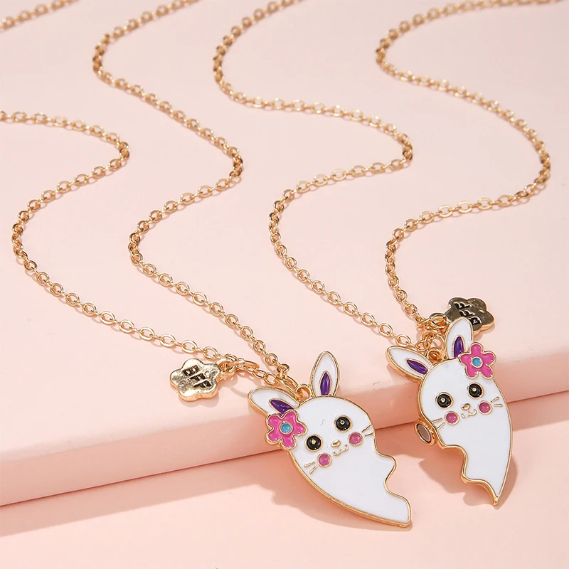 

Luoluo&baby 2Pcs/Set Cute Cartoon Rabbit Pendant Chain Best Friends Necklace BFF Friendship Children's Jewelry Gift for Girls