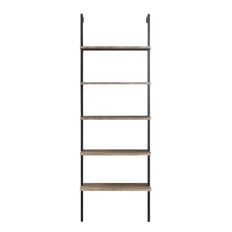

5-Tier Ladder Bookshelf - Stylish and Multi-Functioning Furniture - Stunning Match in Almost Any Room - (Faded Hickory )