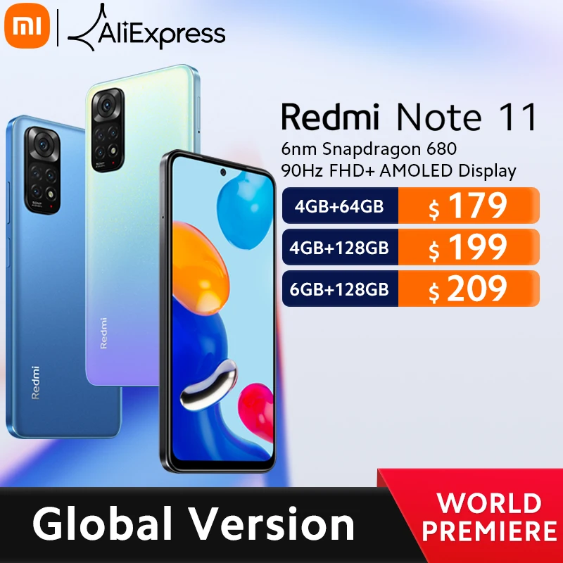  Смартфон Xiaomi Redmi Note 11, Восьмиядерный процессор Snapdragon 680, 33 Вт, быстрая зарядка, 4 камеры 50 МП 