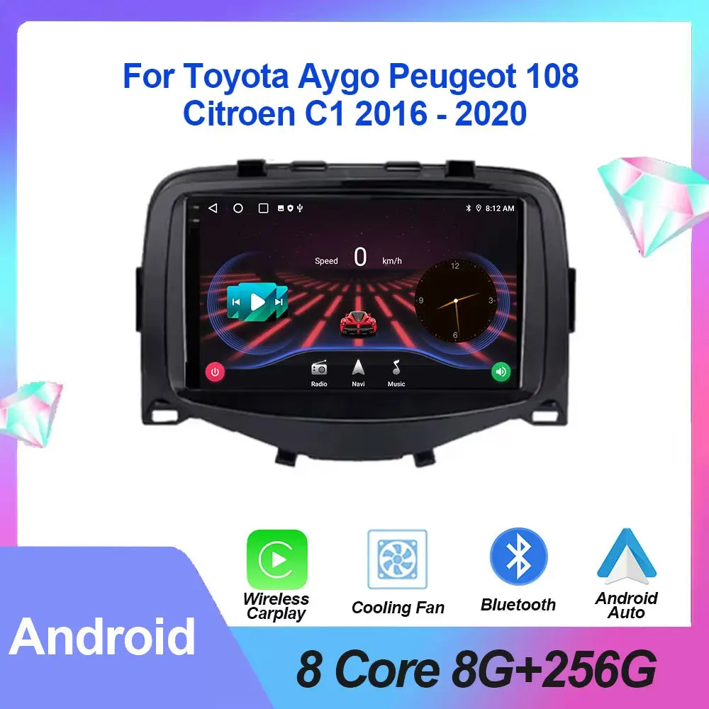 Автомагнитола на Android для Toyota Aygo Peugeot 108 Citroen C1 2016-2020 Автомобильная Мультимедийная