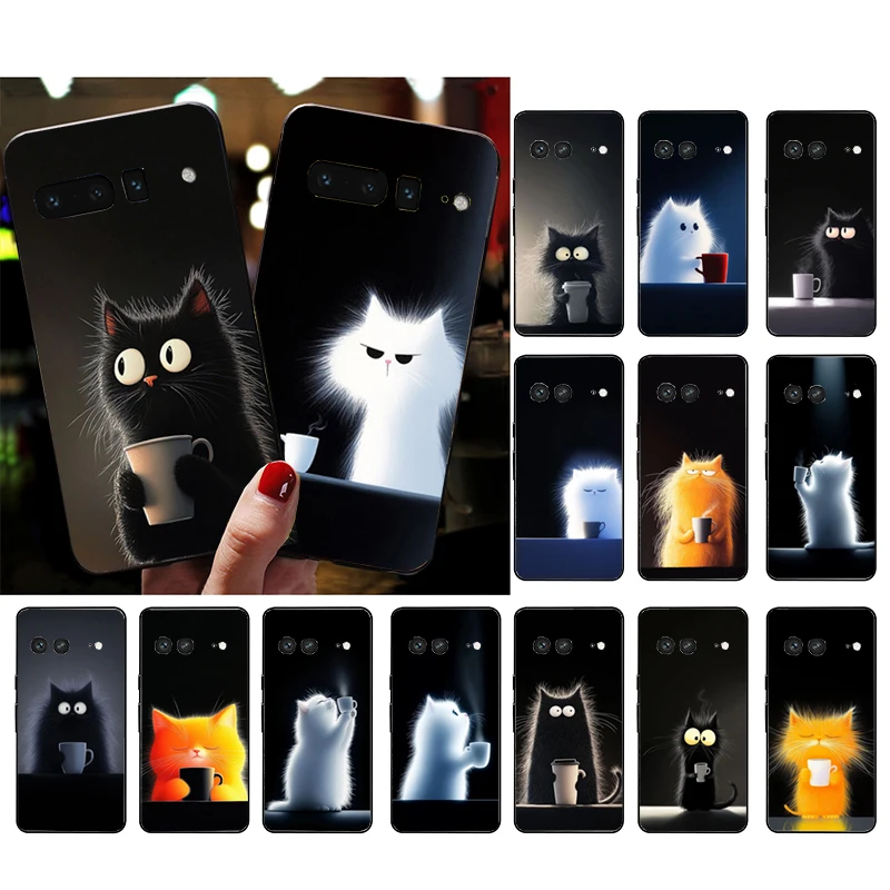 Caricature cat with a mug Phone Case For Google Pixel 9 Pro XL 8 7 6 8A 7A 6A 4A 3A 3XL 5 4