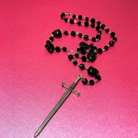 gothic sword rosary necklace unique gifts for her sword jewelry glass bead jewelry black necklace gothic necklace beaded ne