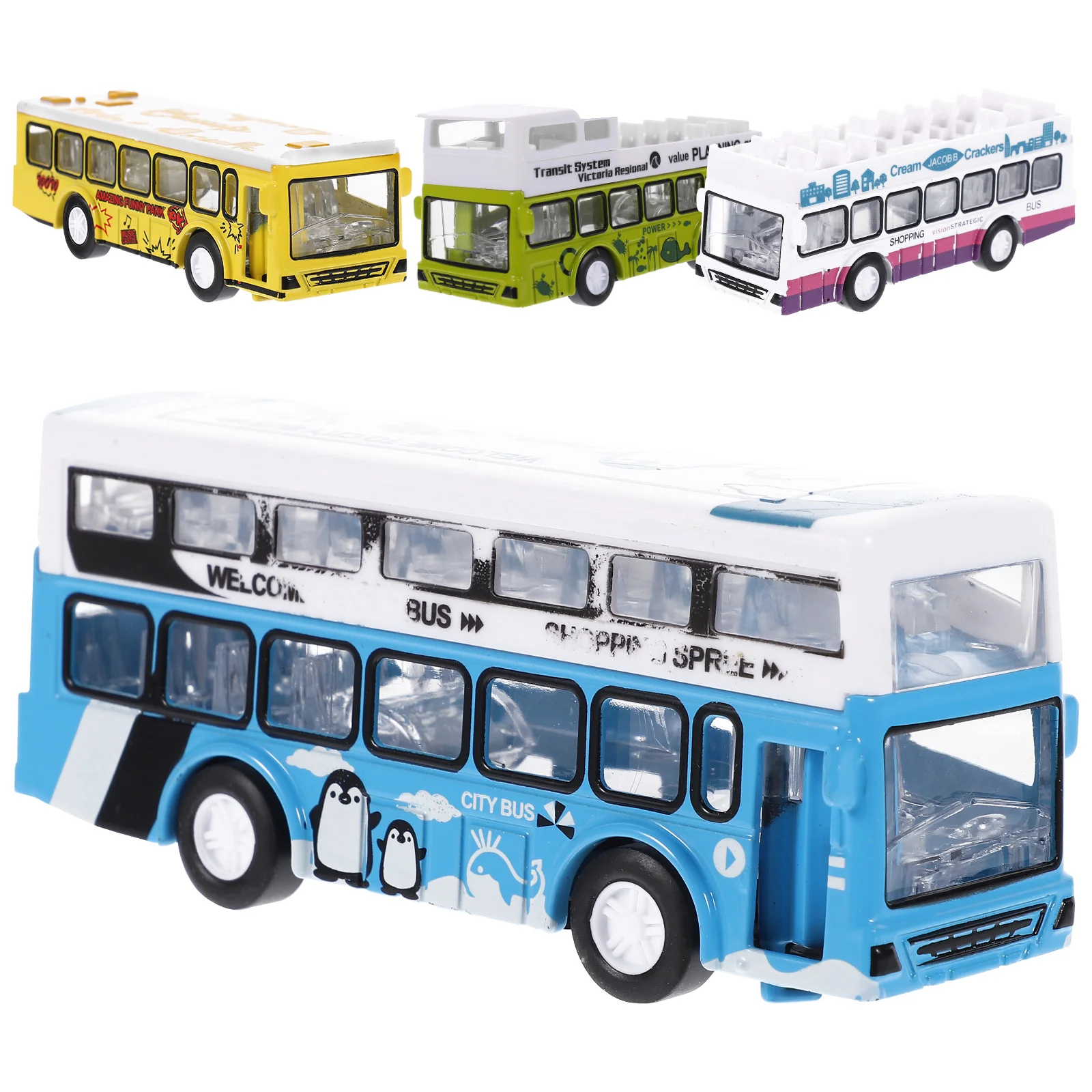 

4 Pcs Toys Birthday Gift Boys Pull Back Bus Alloy City Kids Plaything Model Toddler
