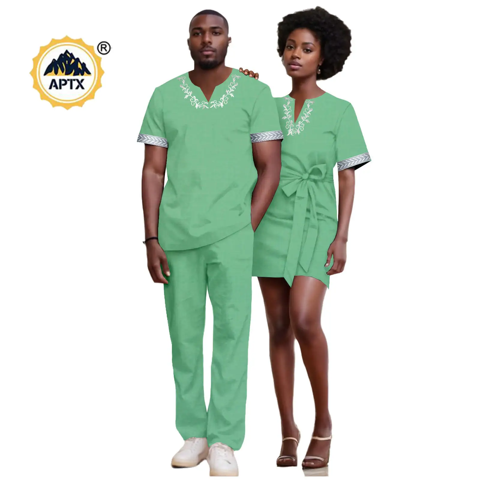 Летние африканские женские мини-платья с аппликацией одинаковая одежда для пар