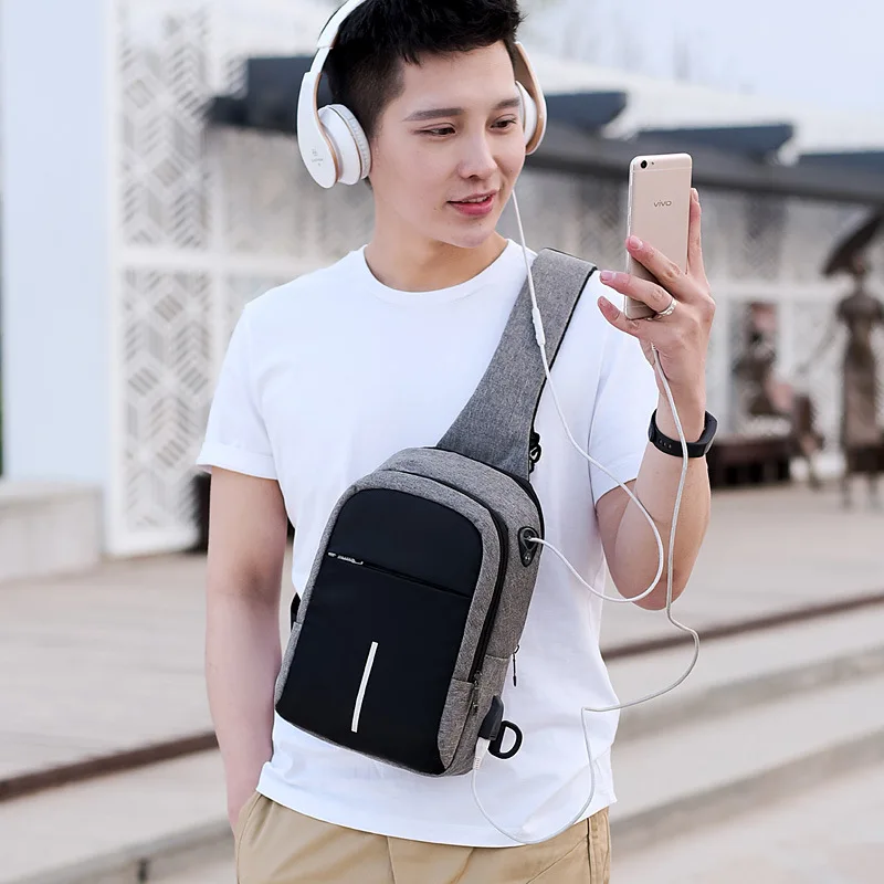 SPIDOR small usb charge shoulder bag men messenger bags male waterproof sling chest bag boy travel bagpack men cross body bags
