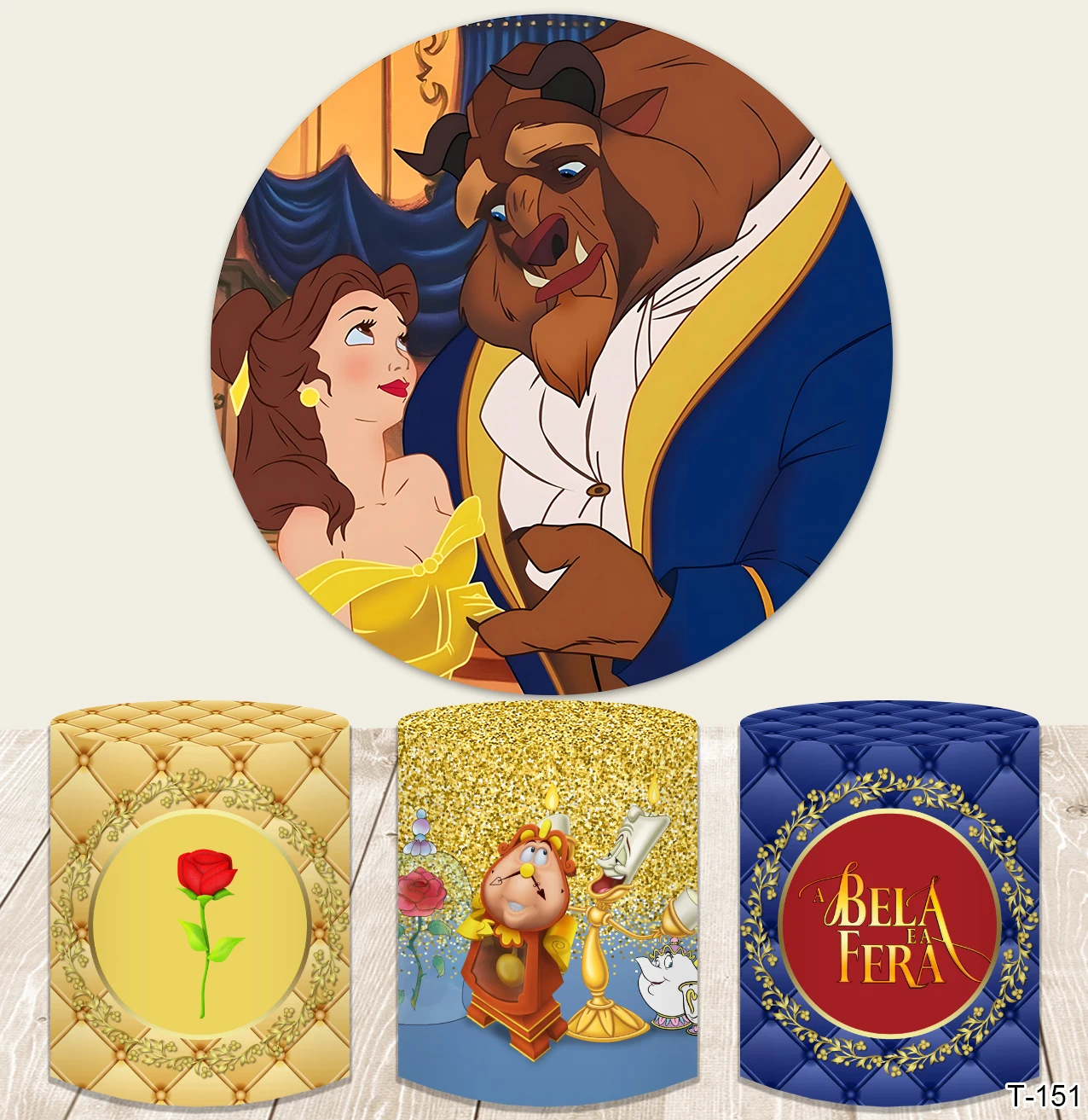 

Disney Beauty and The Beast Princess Belle Round Backdrop Flowers Girls Happy Birthday Party Circle Background Cylinder Covers