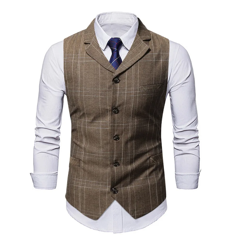 

New Men Vest Business Casual Men Suit Vests Male Lattice Waistcoat Fashion Mens Sleeveless Suit Vest High Quality Casual Tops