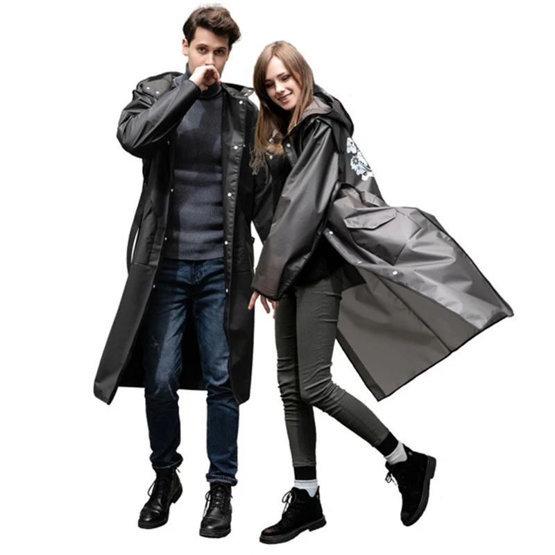 

Adult long hooded raincoat black hooded outdoor use hiking trip Fishing Bike Fashion 2022